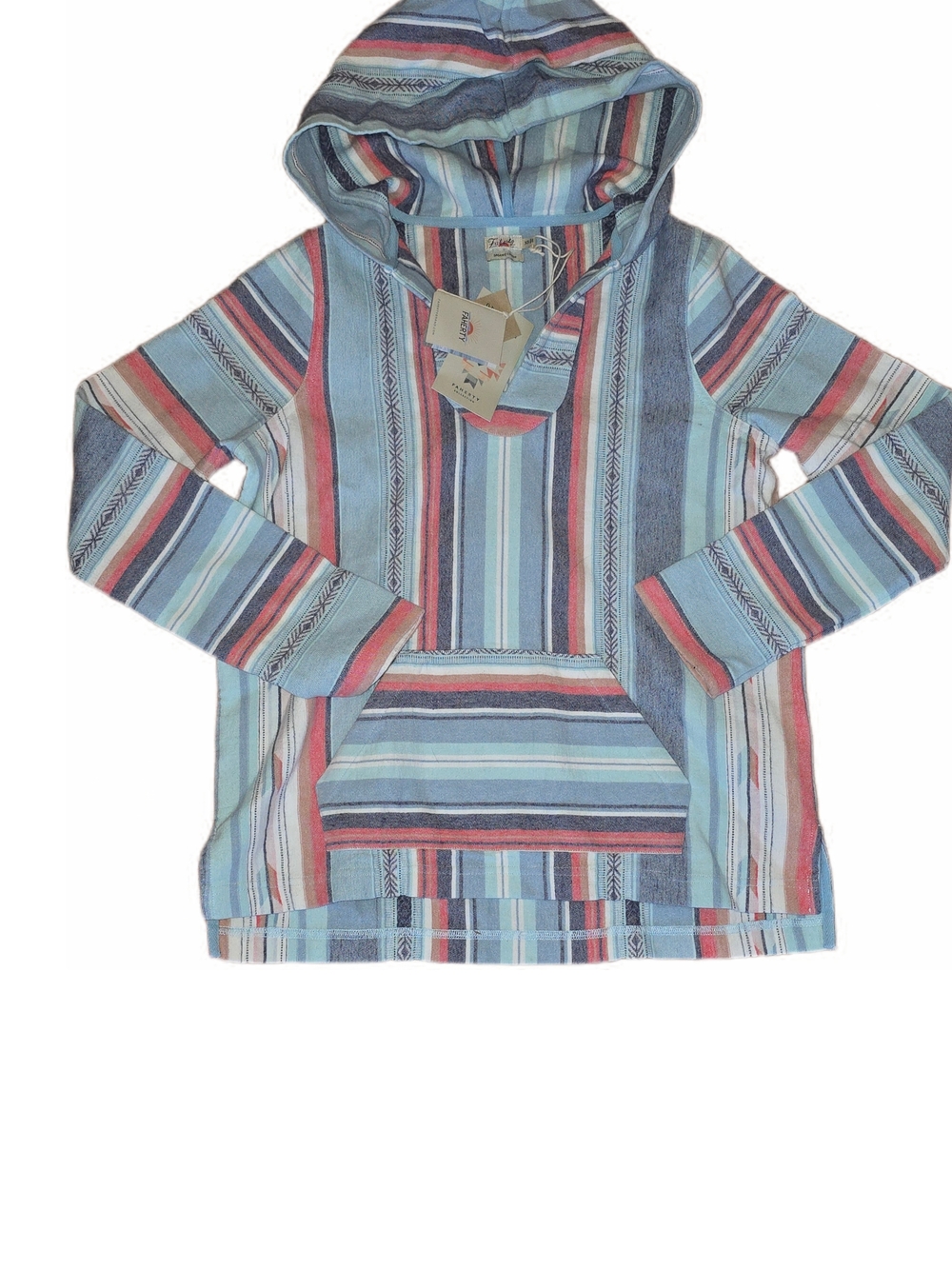 Faherty Striped Hooded Top in Light Blue, Navy and Coral